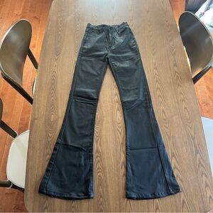 Black Faux Leather Flared Pants